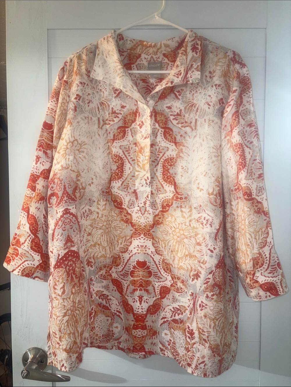 Chico's Cream, Orange & Tan Printed Tunic